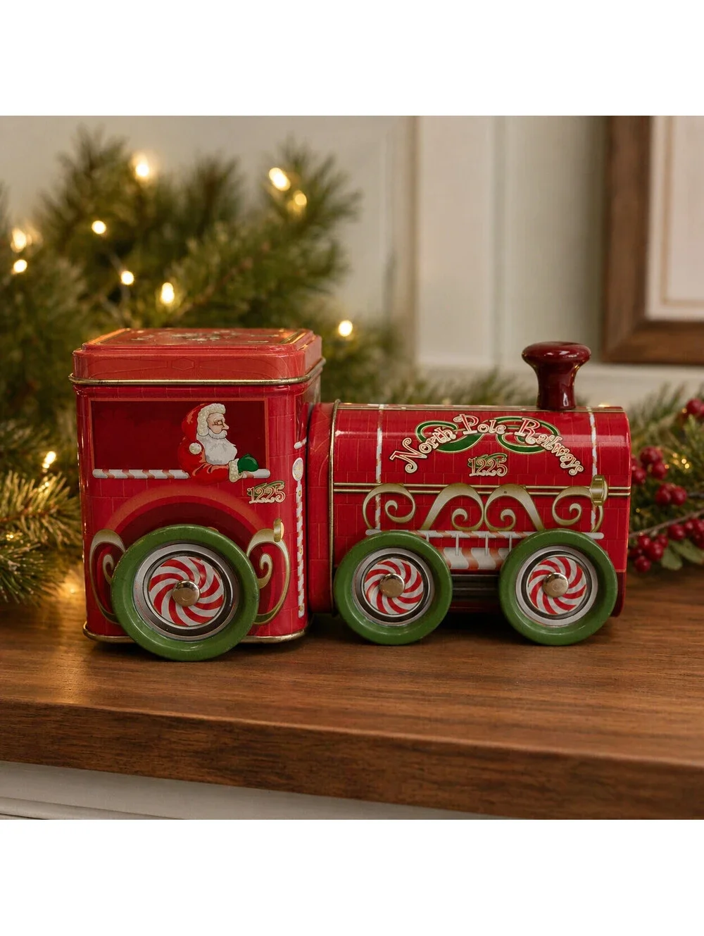 North Pole Railways 1225 Christmas Train Tin Holiday Express Metal LocomotiveVTG
